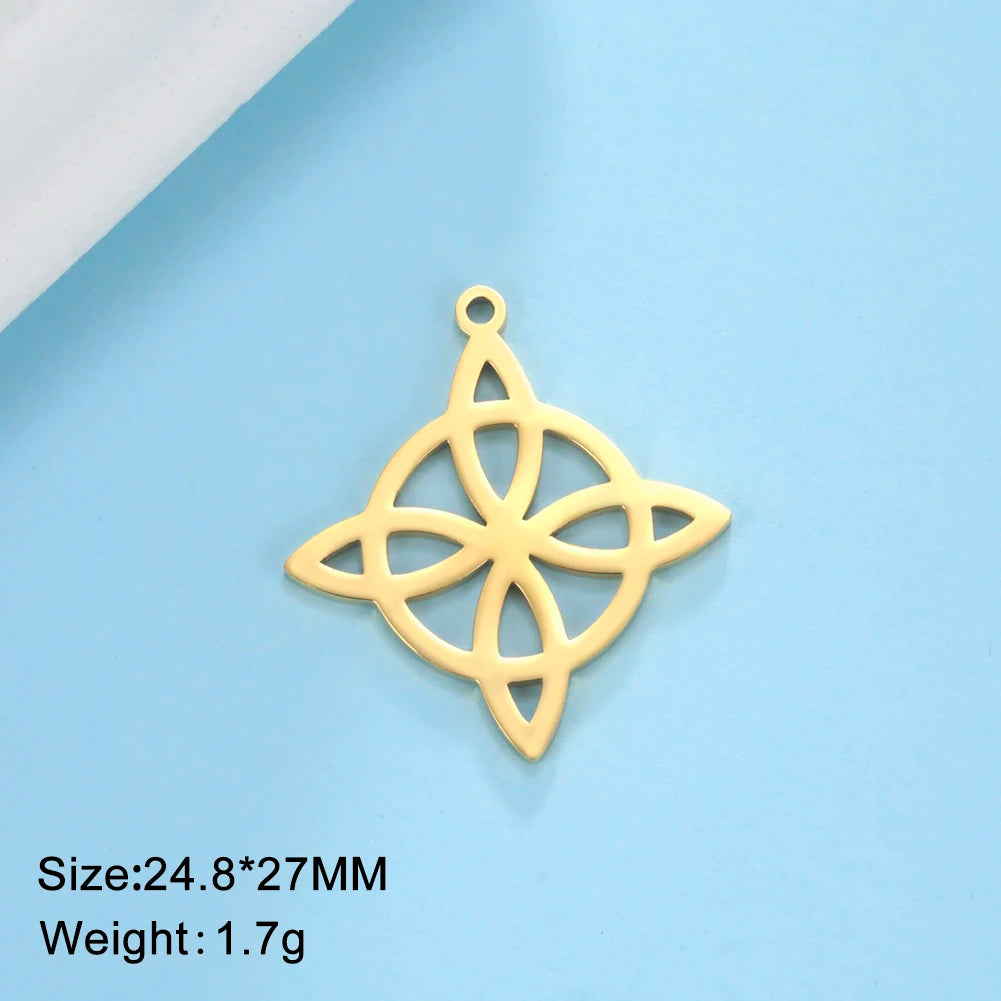 1pc Witch Knot Virgin Mary Stainless Steel Pendant Double Protection Amulet Necklace Bracelet Jewelry Making Accessories  (GoldenCity)