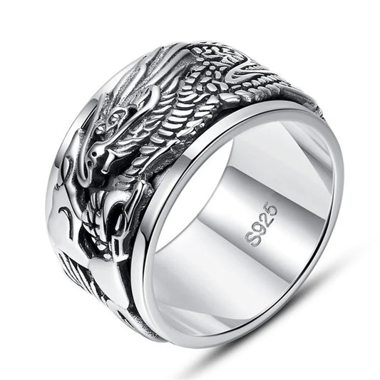 Lucky Dragon Clouds Ring Male Jewelry Rotateable Vintage Personality Men Wide Ring For Boyfriend Finger Accessories Many Sizes  (GoldenCity)