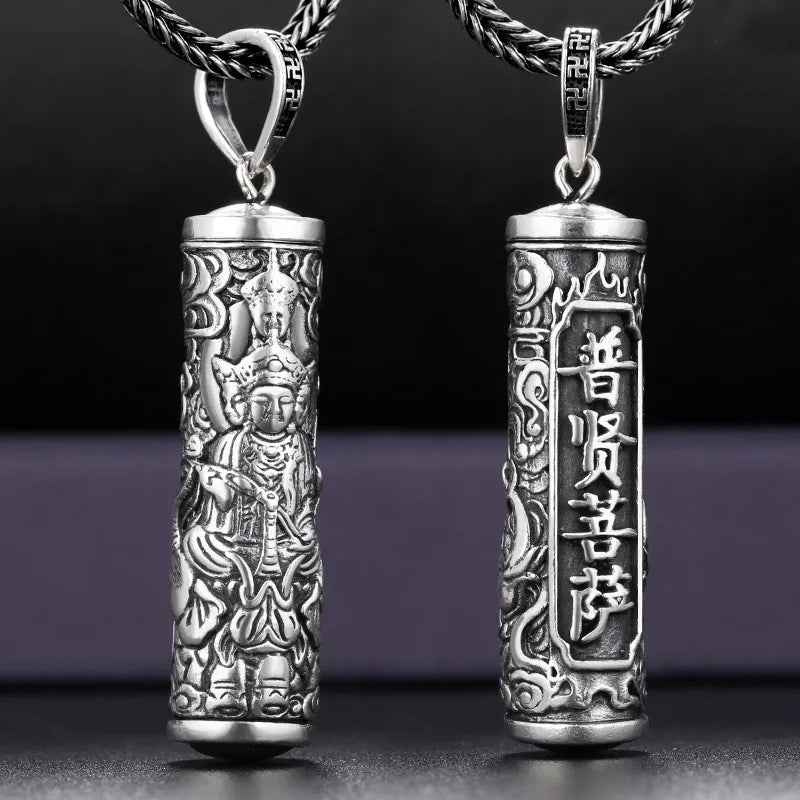 Tibetan Retro Buddha Shurangama Mantra Pendant Necklace For Men Jewelry Fashion Silver 925 Neck Chain Male Necklace Boy Birthday Gift  (GoldenCity)