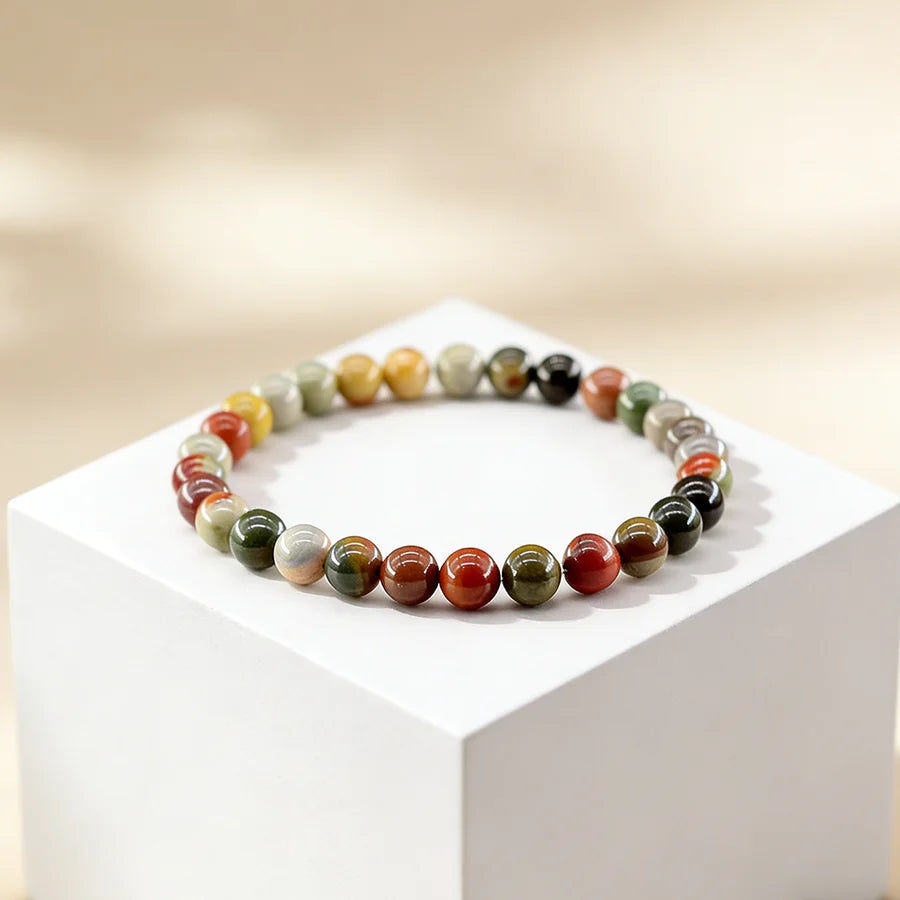 Natural Green Spot Stone Beads Elastic Bracelet Moss Agates Green Aventurine Amethyst Rose Quartzs Bracelet Bangle For Women Men  (GoldenCity)