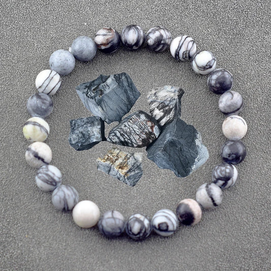Genuine Natural Stone Bracelet Men Women Frosted Black Network Beads Jewelry Relieve Anxiety Wristband Couple Matching Gift  (GoldenCity)