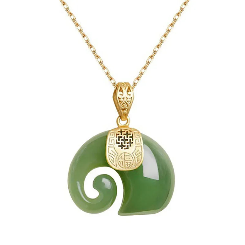 Boutique Natural Stone Hetian Jade Elephant Pendant Necklace Choker Jewelry for Women Birthday Anniversary  (GoldenCity)