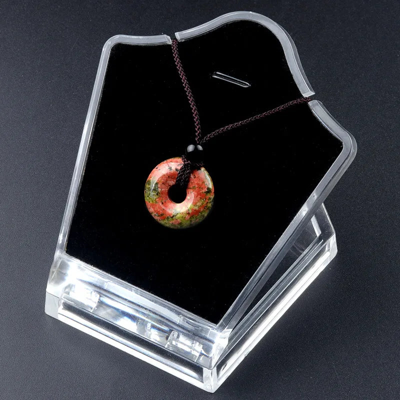 20mm Circle Donut Healing Crystals Necklace Natural Chakra Gemstone Stone Amulet Lucky Coin Donuts Charm Protection Quartz Agate  (GoldenCity)