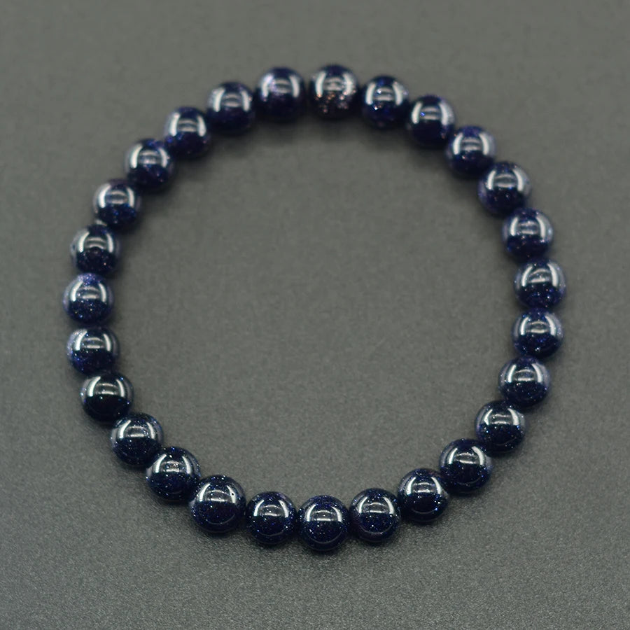 Natural Blue SandStone Round Beads Bracelet for Man Fashion Vintage Natural Crystal Agate Jewelry for Women Yoga Meditation Gift  (GoldenCity)