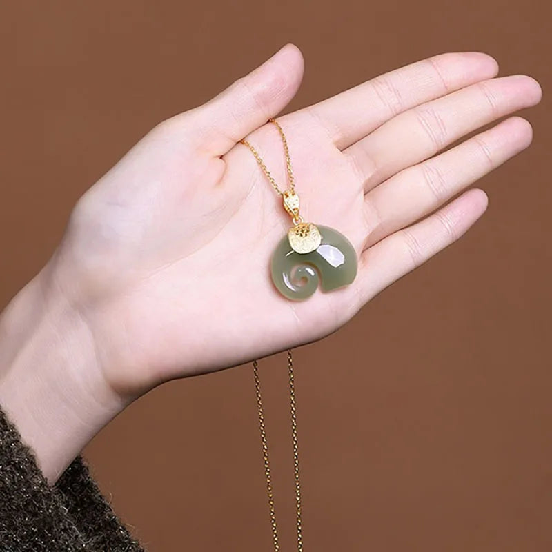 Boutique Natural Stone Hetian Jade Elephant Pendant Necklace Choker Jewelry for Women Birthday Anniversary  (GoldenCity)