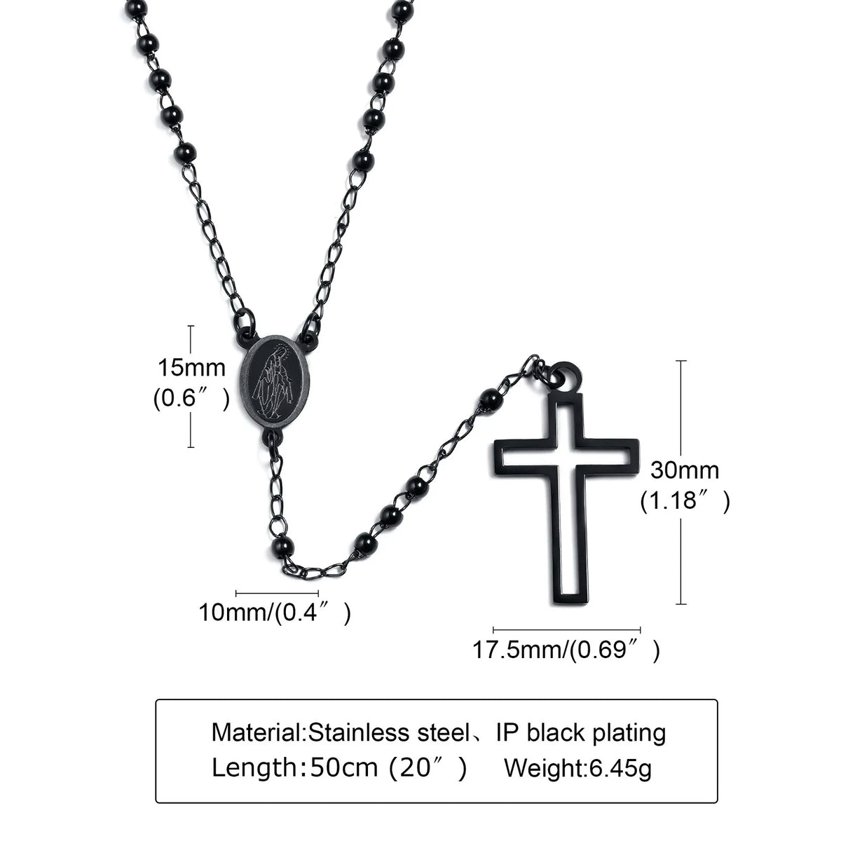 Cross Rosary Necklaces for Women, Hollow Cross Maria Pendant, Stainless Steel Christ Jesus Prayer Jewelry  (GoldenCity)