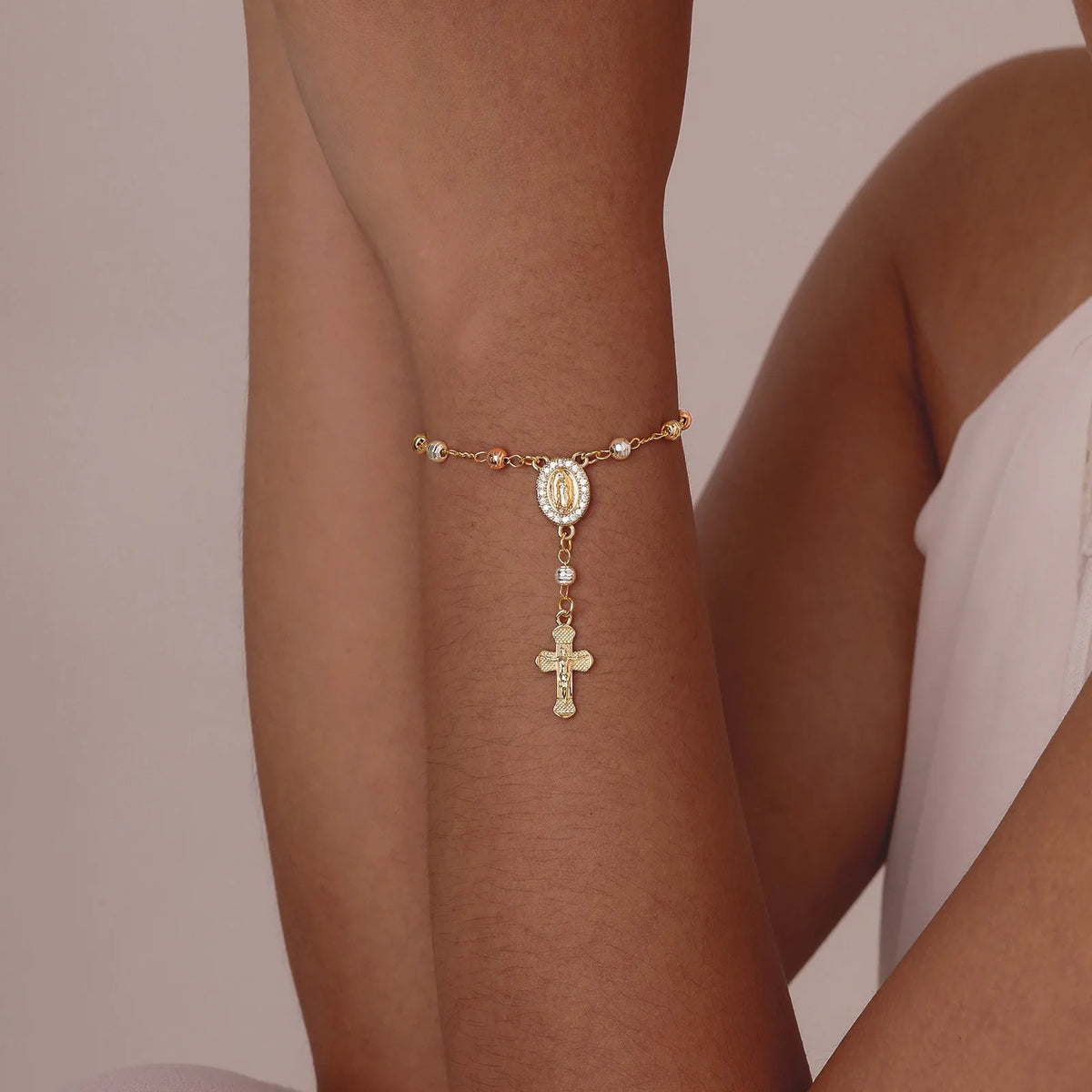 Catholic Cross Rosary Bracelets For Women,virgin Mary Charm Finger Baptism Rosaries Bracelet For Baptism Favors Christening  (GoldenCity)