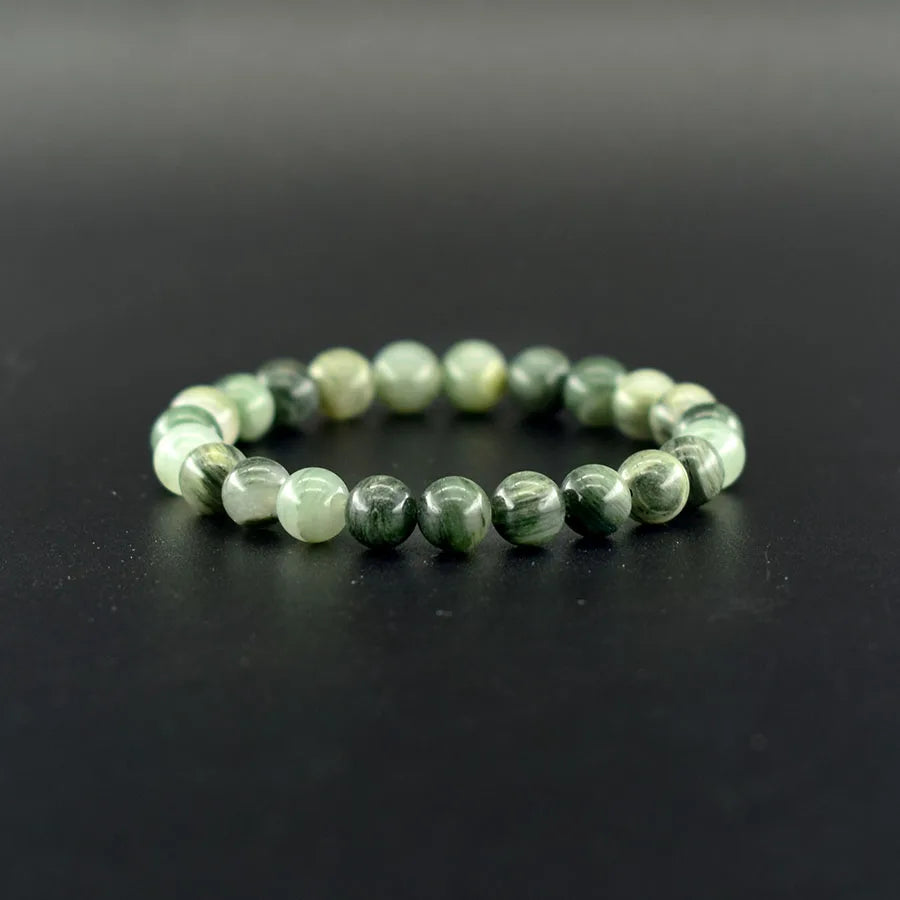 Natural Smaragdite Stone Beads Bracelet Men Natural Crystal Agate Beads Jewelry for Women Stay Calm to Solve Problem Bangle  (GoldenCity)