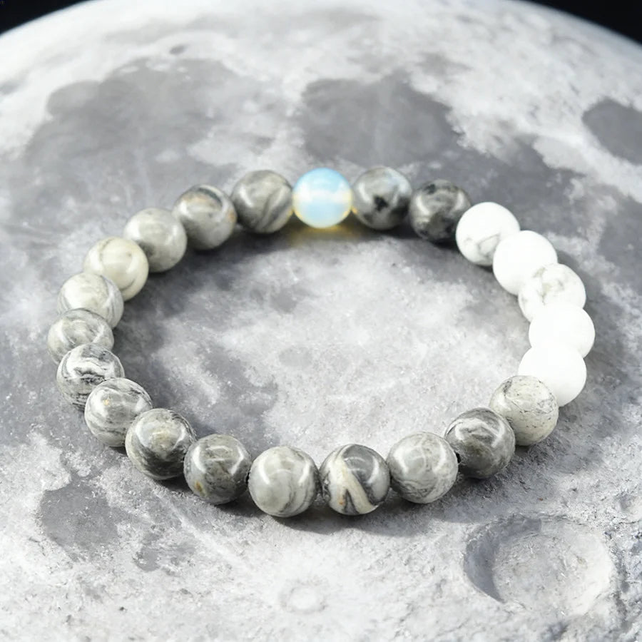 Solar System Eight Major Planets Moon Bracelet Made of Natural Stone Bead Bangle Black Labradorite Stone Gift for Astronomy Kids  (GoldenCity)
