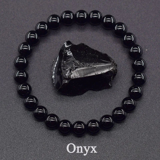 Classic Black Onyx Bead Bracelet for Men Natural Stone Shiny Black Obisidian Handmade Bracelet Yoga Meditation Jewelry Wholesale  (GoldenCity)