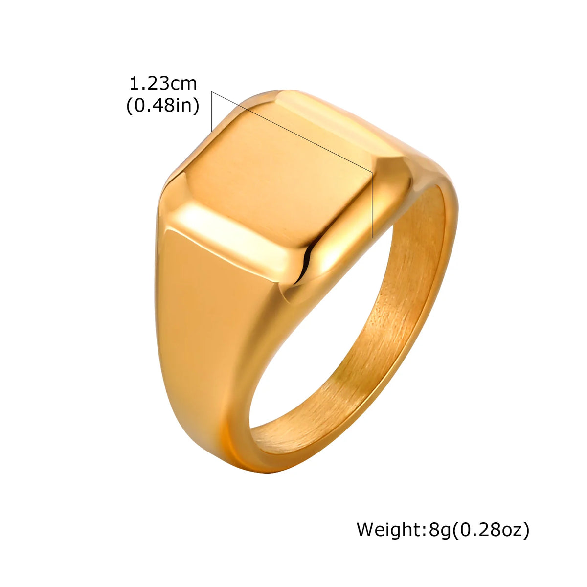 Brushed Square Signet Ring, Stainless Steel 11.8mm Wide Band for Men, Size 7-12 Chunky Finger Ring Anniversary Gift for Him  (GoldenCity)