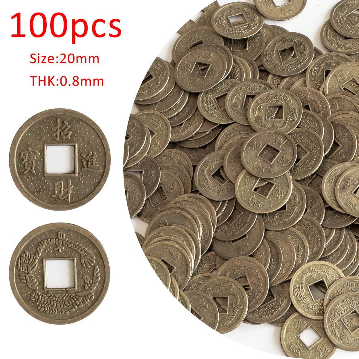 10/20/24Mm Chinese Feng Shui Lucky Coins Ancient Oriental Emperor Qing Money Good Fortune Dragon Coin Gift for Collection  (GoldenCity)