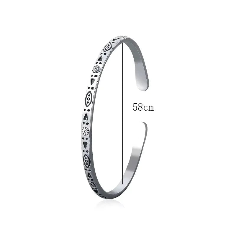 Vintage Ethnic Tibetan Silver Charm Bracelet Bangle Boho Handmade Antique Distressed Jewelry Unisex For Women Men Birthday Gift  (GoldenCity)