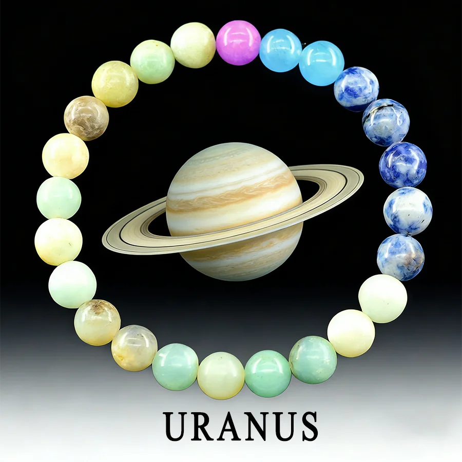 Solar System Eight Major Planets Moon Bracelet Made of Natural Stone Bead Bangle Black Labradorite Stone Gift for Astronomy Kids  (GoldenCity)