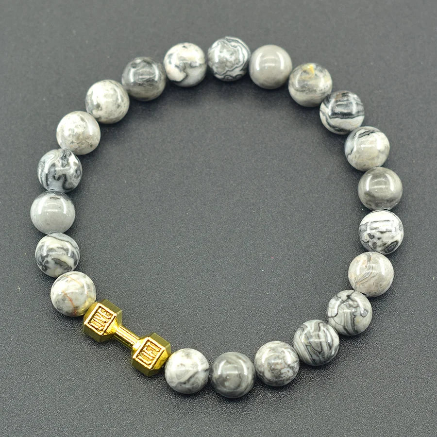 Natural Yellow Tiger Eye Stone Beads Bracelet Men Dumbbell Pendant Accessories Gym Fitness Men Jewelry Gift for Boyfriend Bangle  (GoldenCity)