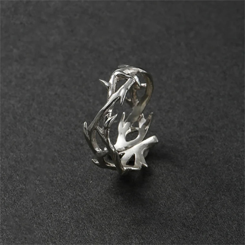 Personality Hollow Branches Ring Adjustable Men Index Finger Accessories Trendy 925 Sterling Silver Ring Male Jewelry  (GoldenCity)