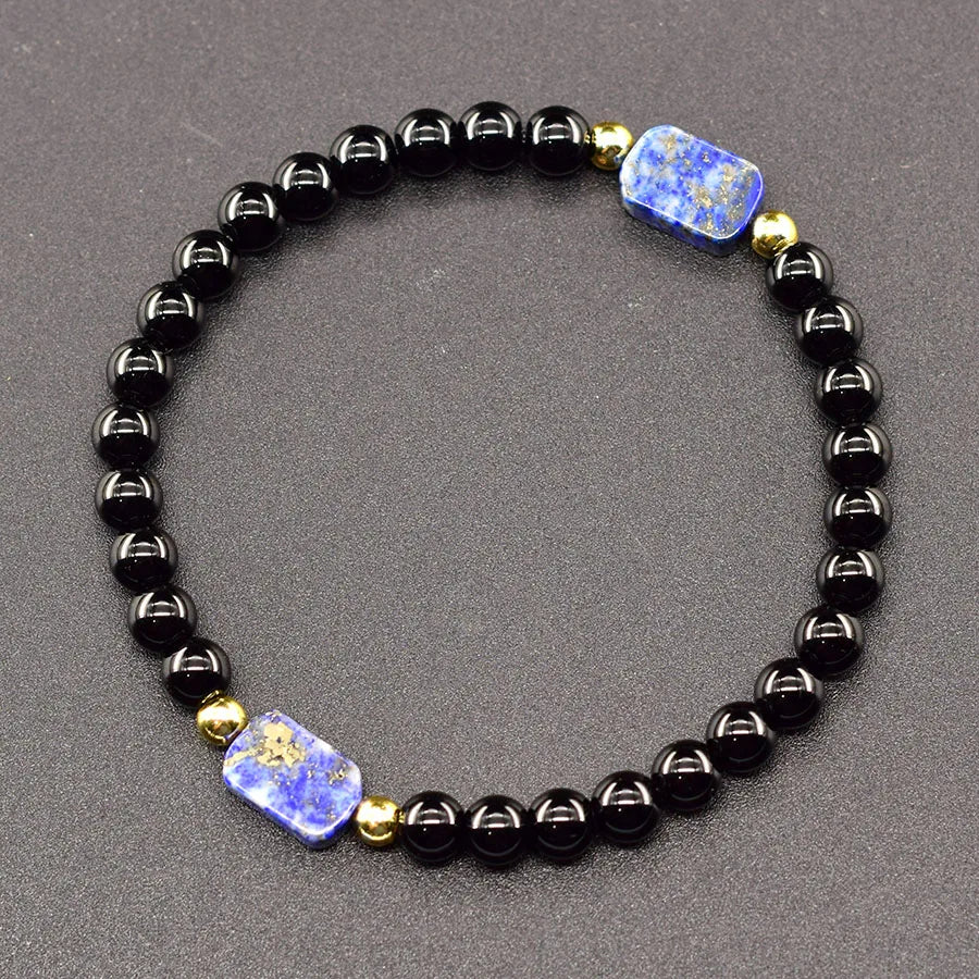 Natural Map Stone Beads Bracelet Men Women Regulate the Aura and Bring Good Luck Elastic Strand Jewelry for Kids Gift Wholesale  (GoldenCity)