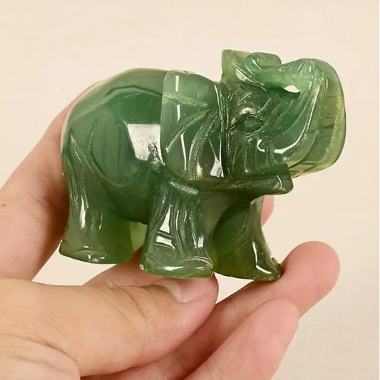 Hand Carved Natural Green Aventurine Jade Elephant Statue - Good Luck Ornament and Decor  (GoldenCity)