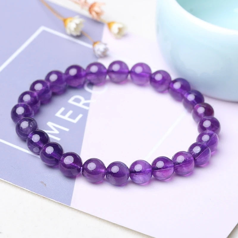 100% Natural Amethysts Body-purify Slimming Bracelet Women Men Dark Purple Crystal Beaded Couple Brazalete Gifts for Lover Yoga  (GoldenCity)
