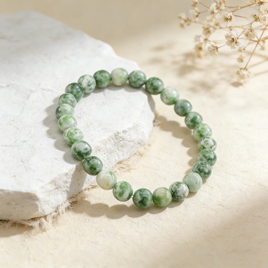 Natural Green Spot Stone Beads Elastic Bracelet Moss Agates Green Aventurine Amethyst Rose Quartzs Bracelet Bangle For Women Men  (GoldenCity)