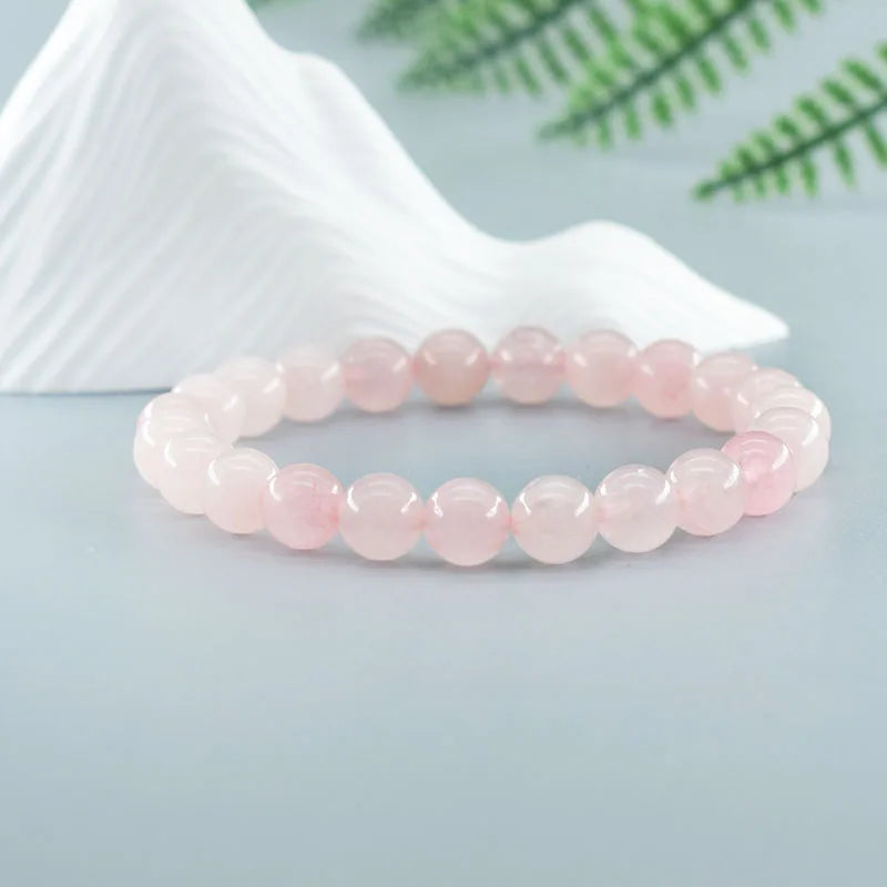 Natural Pink Rose Powder Crystal Quartz Natural Stone Stretch Bracelets Homme Purify the Soul Pulsera Jewelry Beads Lover Women  (GoldenCity)