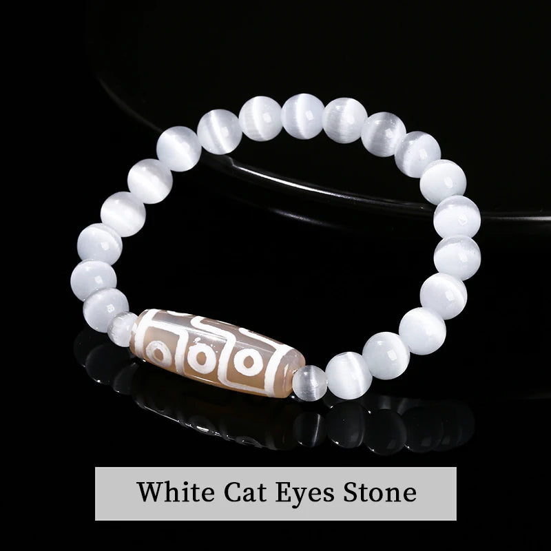 Natural Green Nine Eyes Tibetan Dzi Agate Barrel Beads Bracelet Women Men Retro Healing Buddha Prayer Charm Yoga Jewelry Gift  (GoldenCity)