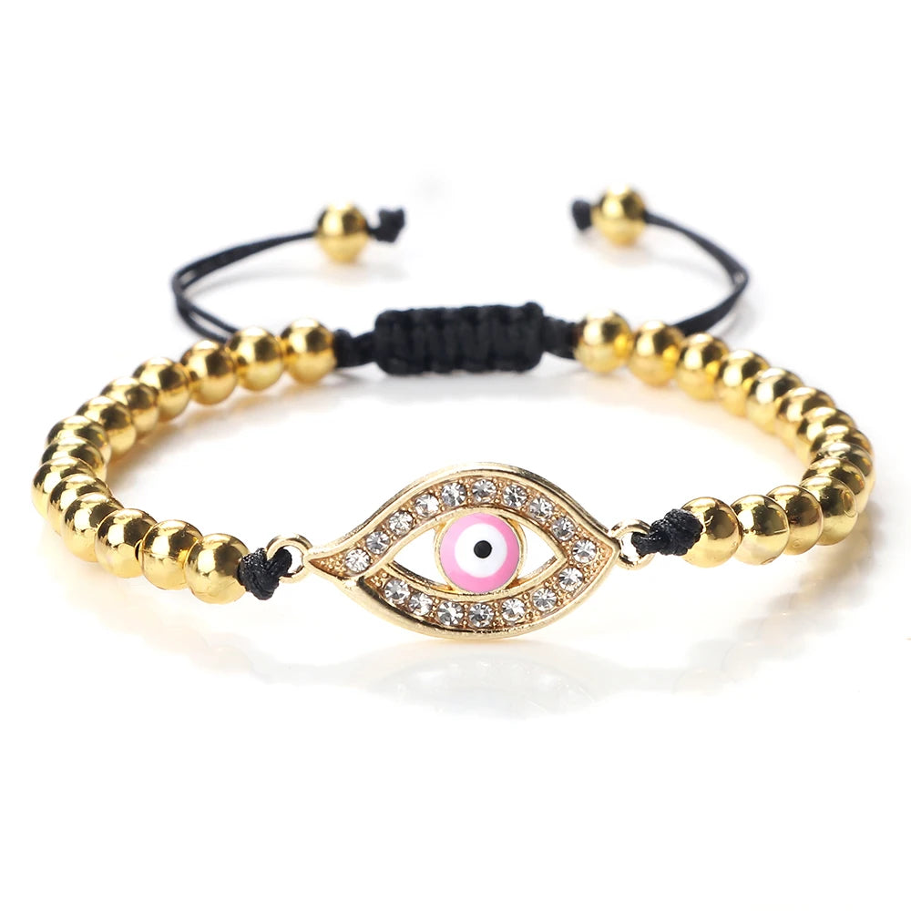 New Turkish Evil Eye Copper Beads Braided Bracelet Women Men Gold Color Healing Yoga Couple Bracelet&Bangles Chain Jewelry Gift  (GoldenCity)