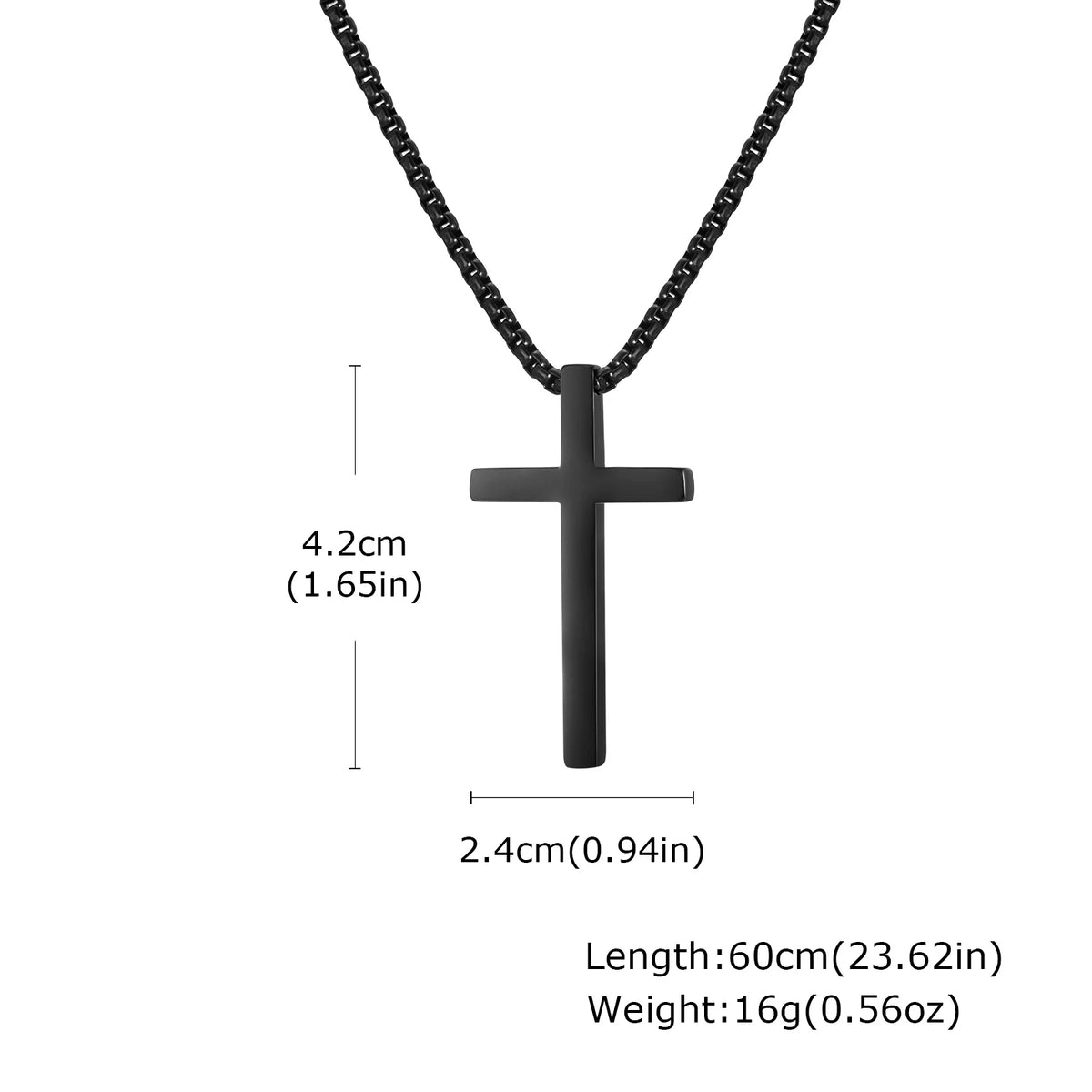 Cross Necklaces for Men Women, Simple Plain Black Silver Color Stainless Steel Thick Cross Pendant with Box Chain  (GoldenCity)