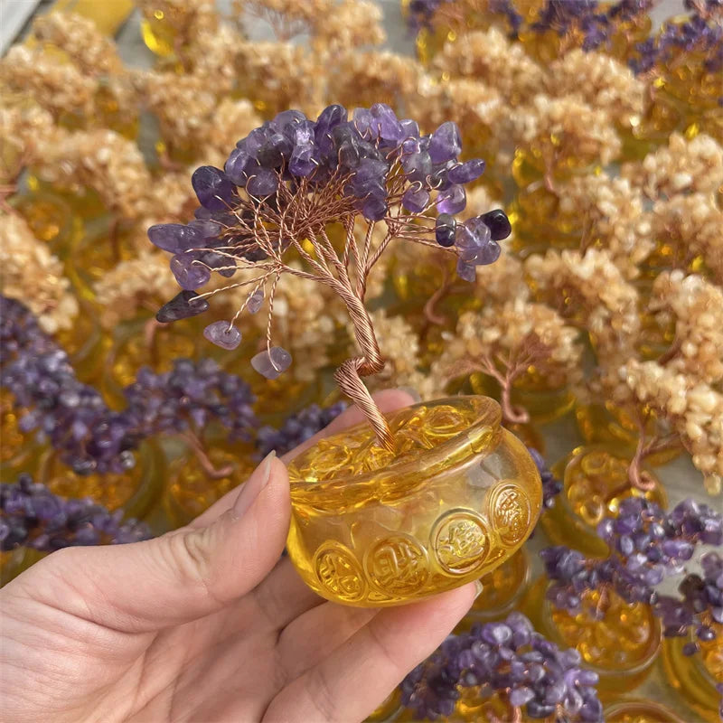 Lucky Citrine Tree of Life Crystal Feng Shui Money Tree Decor, Spiritual Gift for Women Mom, Perfect Birthday Present, Home Offi  (GoldenCity)