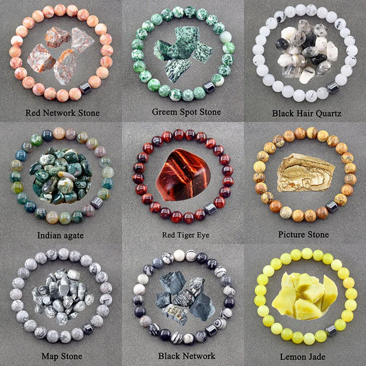 Genuine Natural Stone Bracelet Man Women Labradorite Red Tiger Eye Stone Bead Jewelry Hematite Cylinder Wristband Gift Wholesale  (GoldenCity)