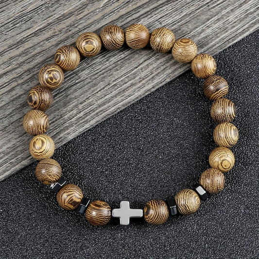 Prayer Men Women Bracelet Hematite Cross Rosary Natural Stone Beads Jesus Onyx Meditation Bracelets Bangles Jewelry Gift Pulsera  (GoldenCity)