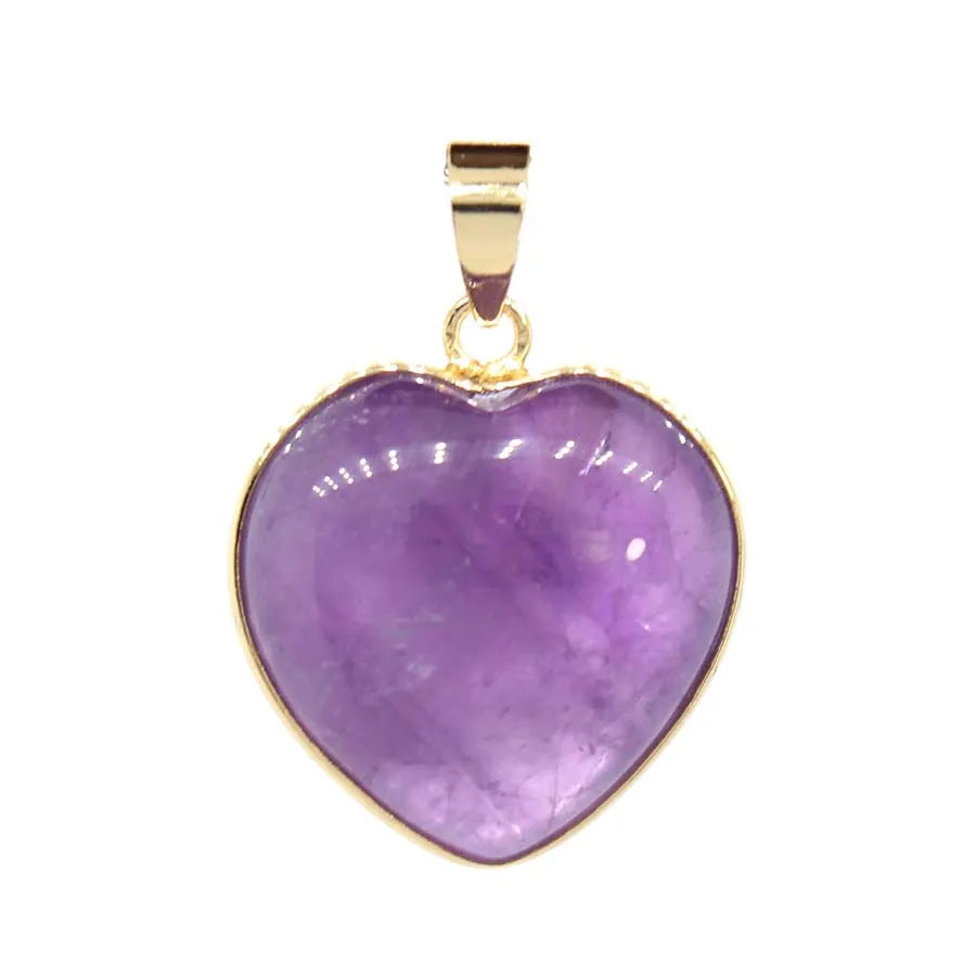 Charms Natural Healing Crystal Heart Stone Pendants For Women Necklace DIY Amethyst Rose Quartz Gemstone Choice Men Jewelry  (GoldenCity)