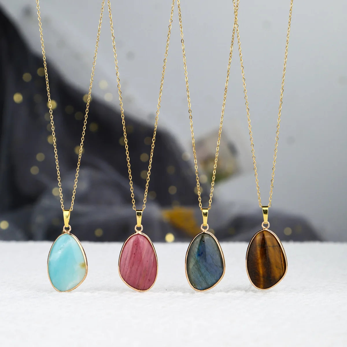 1pc Natural Stone Irregular Pendant Necklace Pink Crystal Amethyst Tiger Eye Necklace Pendant for Women Couple Jewelry Gift  (GoldenCity)