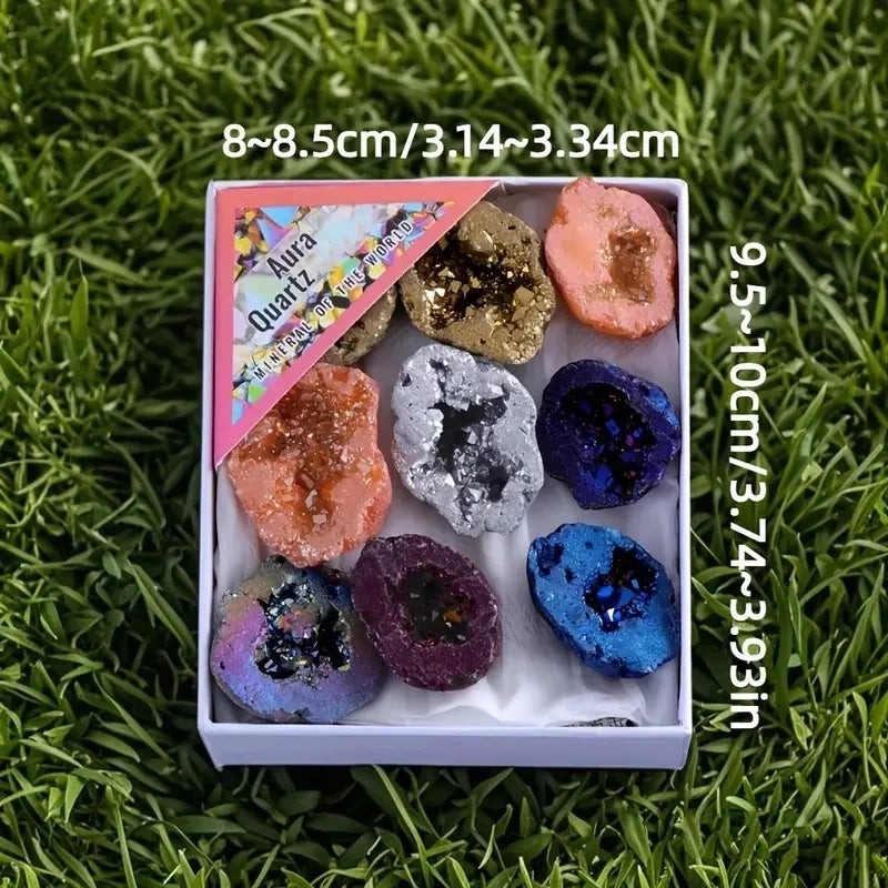 8PCS/Box Titanium Coated Natural Crystal Cluster Electroplated Agate Geode, Energy Balance Reiki Wicca Home Decor  (GoldenCity)