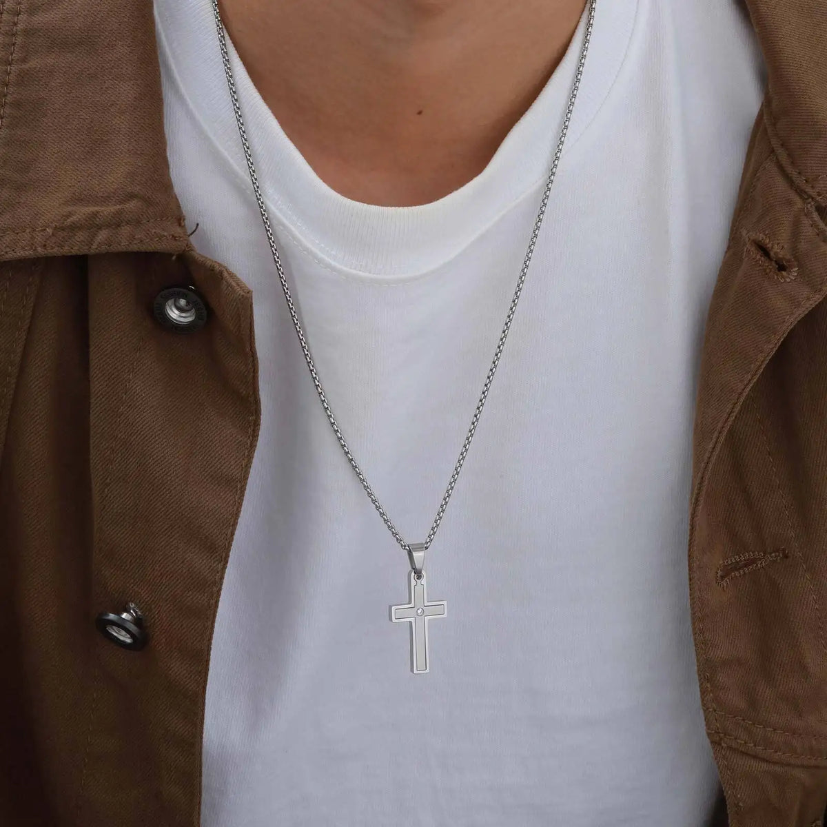 Unisex Stainless Steel Cross Pendants Neckalces, Zircon Center Inlayed Christ Cross Collar for Men Women Faith Jewelry  (GoldenCity)