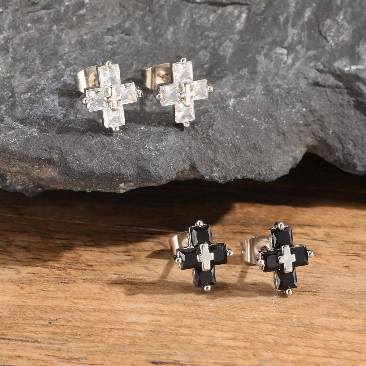 Personality Zircon Cross Earrings for Men Women, Double Cross Stud Earrings, Unisex Faith Creative Fashion Jewelry  (GoldenCity)
