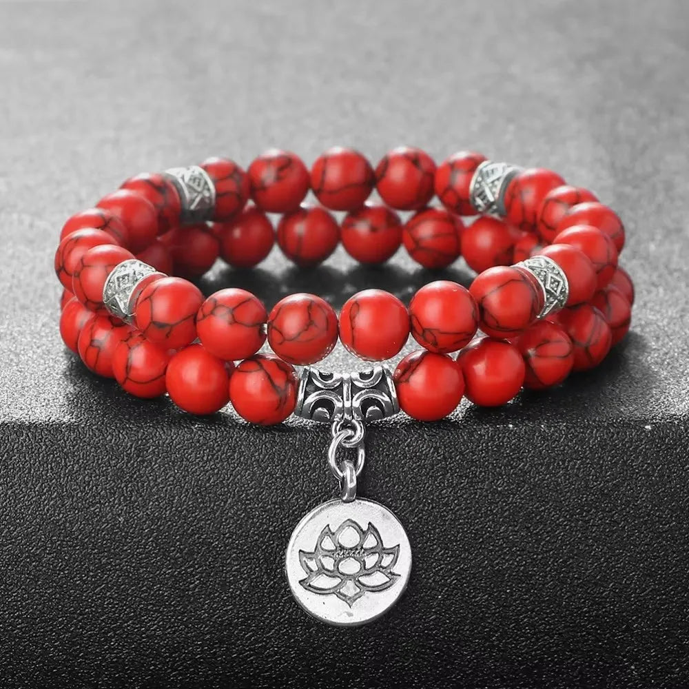 2Pcs/Set Natural Black Striped Pine Stone Bracelets Lava Bead Wristband Lotus Pendant  A Zen-inspired Healing For  Men And Women  (GoldenCity)