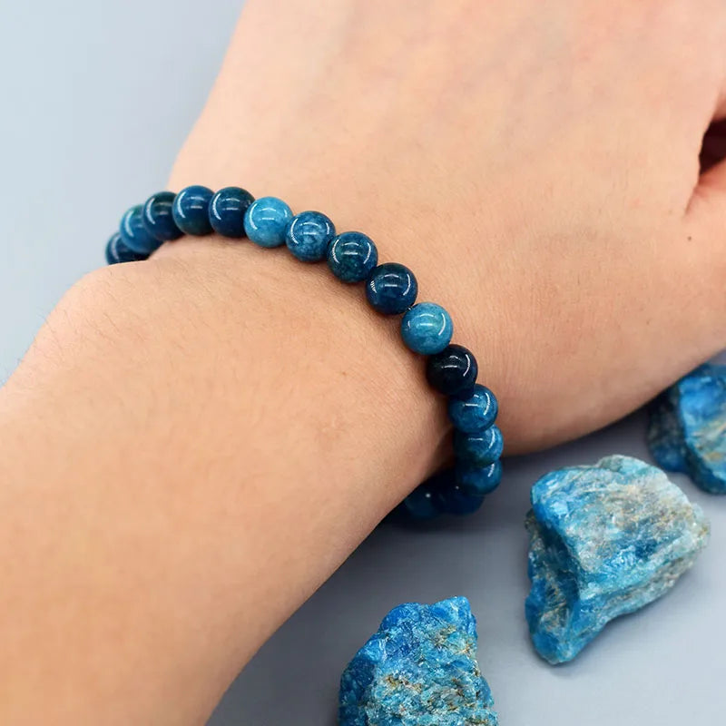Natural Blue Apatite Stone Beads Bracelets Men Women Original Stone Blood Circulation Stimulate Enthusiasm Health Care Jewelry  (GoldenCity)