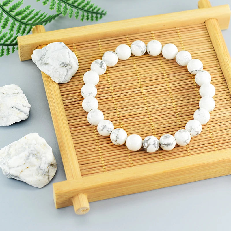 Natural White Howlite Real Stone Beads Bracelets for Women Men Energy Yoga Meditation Stretch Bracelet Jewelry Pulsera Wholesale  (GoldenCity)