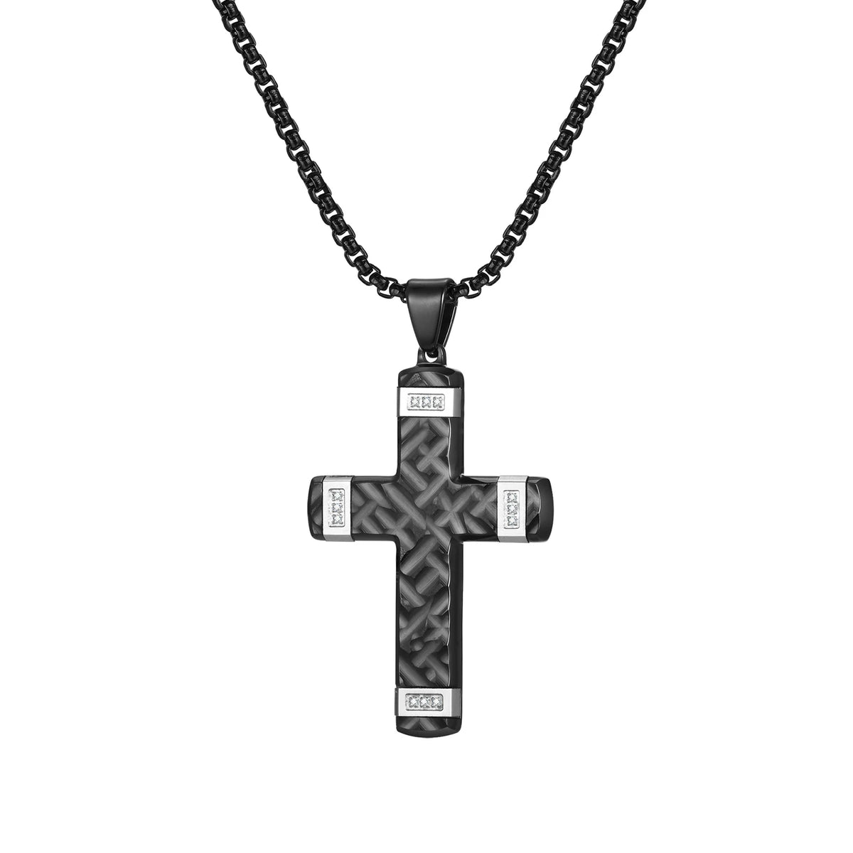 High End Cross Pendant Necklaces for Men Husband Granpda Gift, Two Tones Black Blue Silver Color Thick Cross Necklace  (GoldenCity)