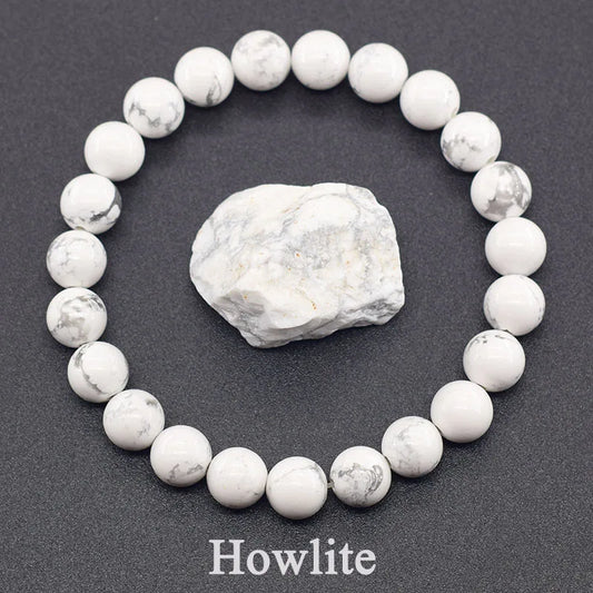 Natural White Howlite Real Stone Beads Bracelets for Women Men Energy Yoga Meditation Stretch Bracelet Jewelry Pulsera Wholesale  (GoldenCity)