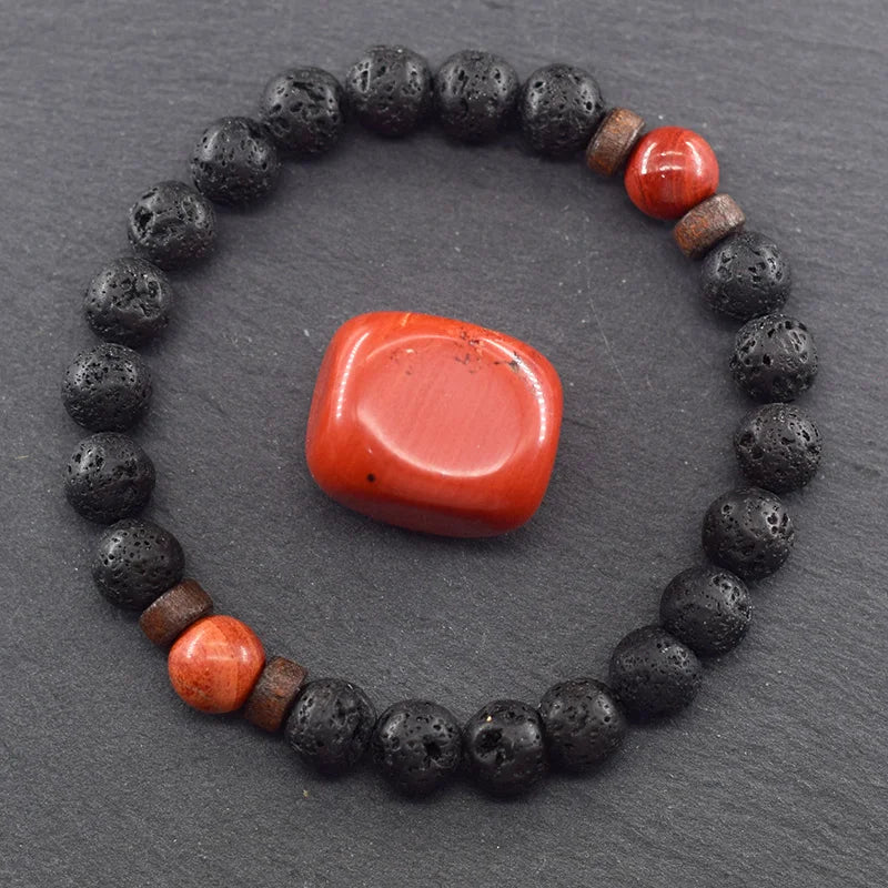 Natural Red Jasper Beads Stone Bracelet Women Natural Volcanic Lava Beads Jewelry for Men Yoga Meditation Energy Healing Gift  (GoldenCity)