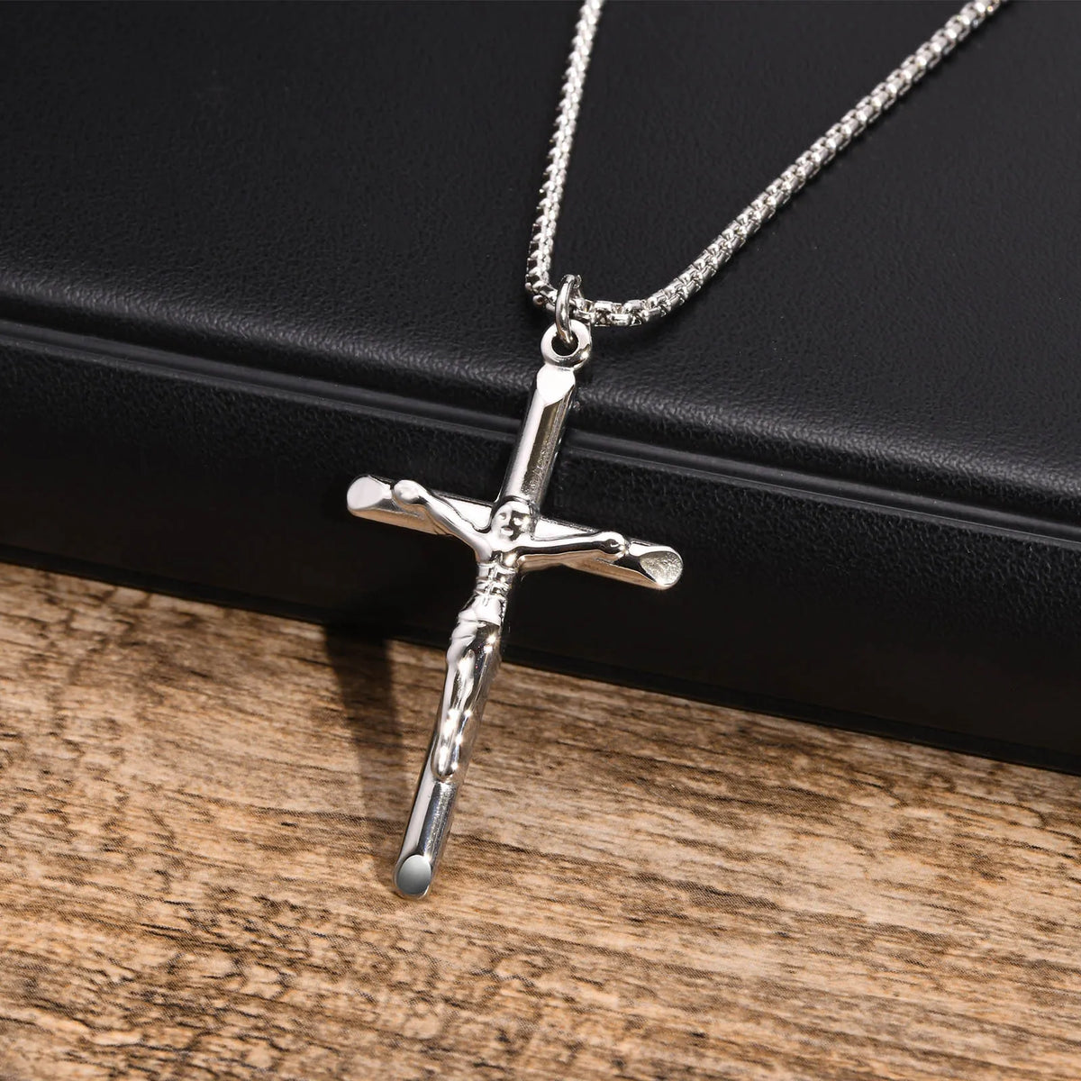 Stainless Steel Catholic Jesus Christ Cross Crucifix Pendant Necklace for Men Women Religious Prayer Jewelry  (GoldenCity)