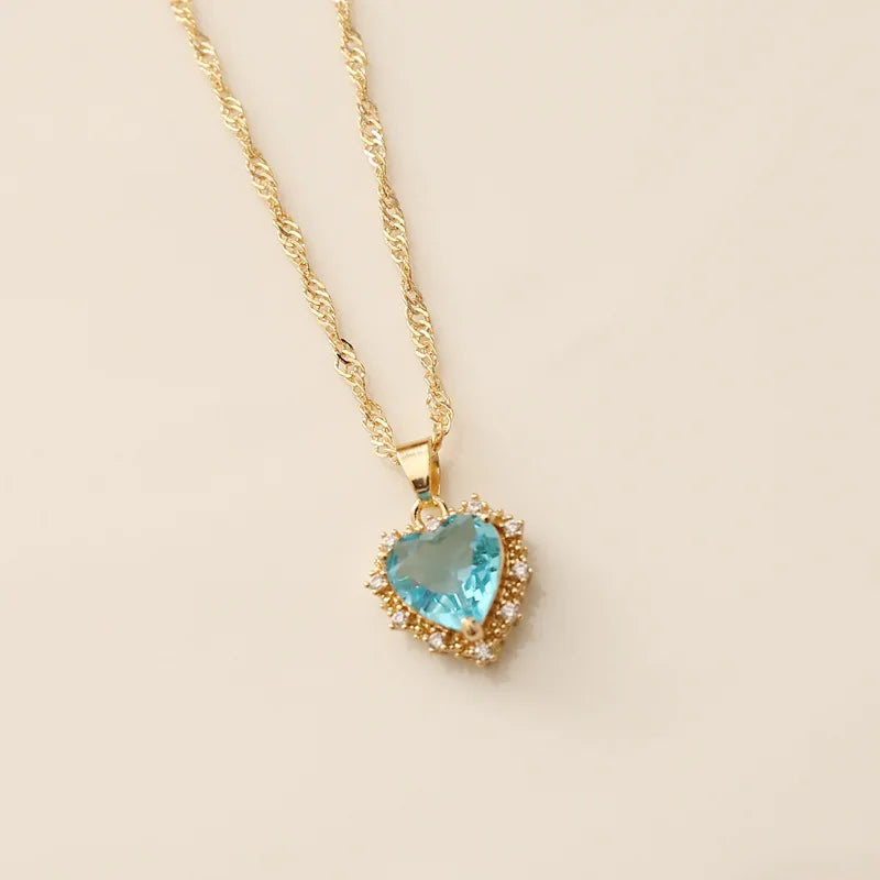 Heart Copper Necklace Fashion Jewelry White Sapphire Artificial Zircon Chain Necklaces for Women Jewelry Necklace Vintage Women  (GoldenCity)