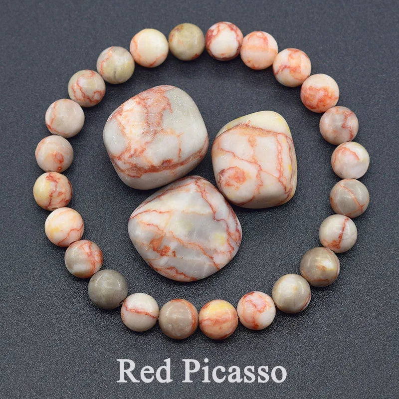 Natural Rhodonite Beaded Bracelets Men Women Energy Stone Beads Stretch Bracelets Yoga Healing Gem Beads Bangle Jewelry Gifts  (GoldenCity)