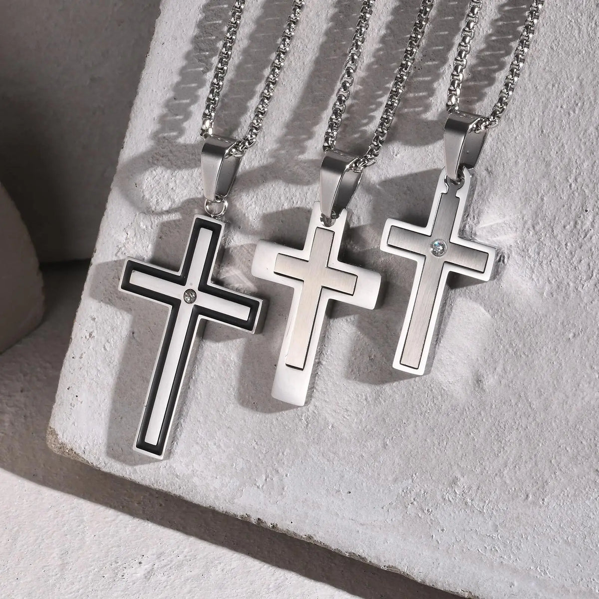 Unisex Stainless Steel Cross Pendants Neckalces, Zircon Center Inlayed Christ Cross Collar for Men Women Faith Jewelry  (GoldenCity)
