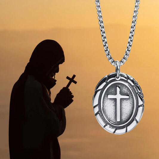 Vintage Silver Color Stainless Steel Cross Necklaces for Men Women, Simple Punk Religious Faith Collar Gift Jewelry  (GoldenCity)