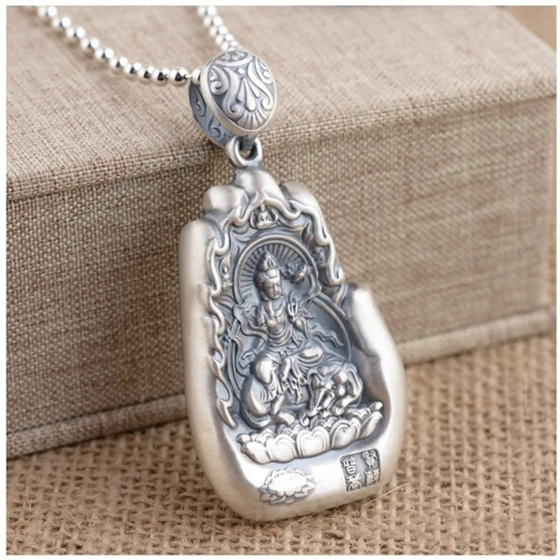 Retro Eight Patronus Buddha Pendant Necklace For Men Jewelry Ethnic Trendy Silver 925 Chain Necklace Male Party Accessories Gift  (GoldenCity)
