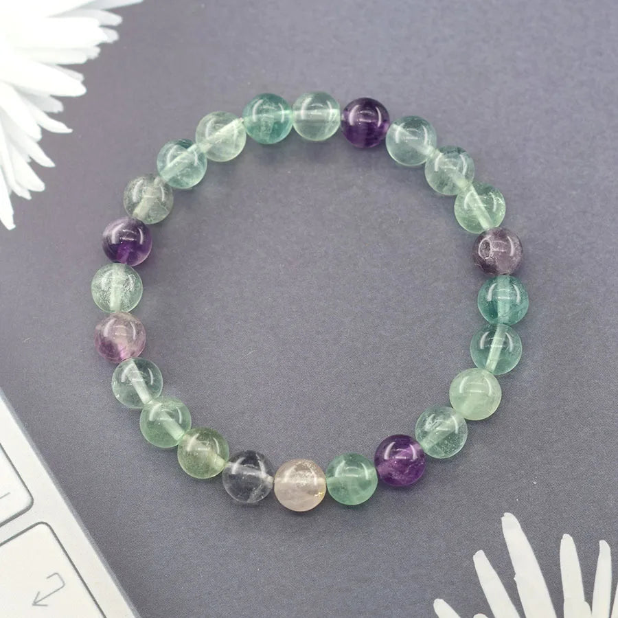 Fluorite Bracelet with Natural Stones Beads Charm Jewelry for Women Amethyst Crystal Bead Enhance Logical Thinking & Creativity  (GoldenCity)