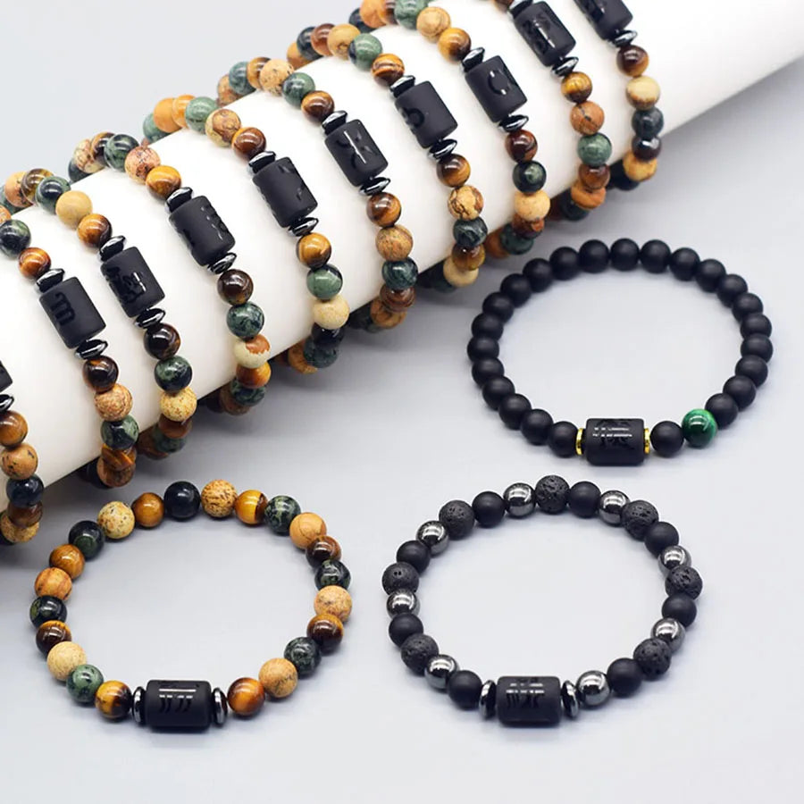 12 Zodiac Constellation Signs Bracelets for Men Women Real Natural Tiger Eye Sparrow Picture Stone Bead Bracelet Leo Taurus Gift  (GoldenCity)